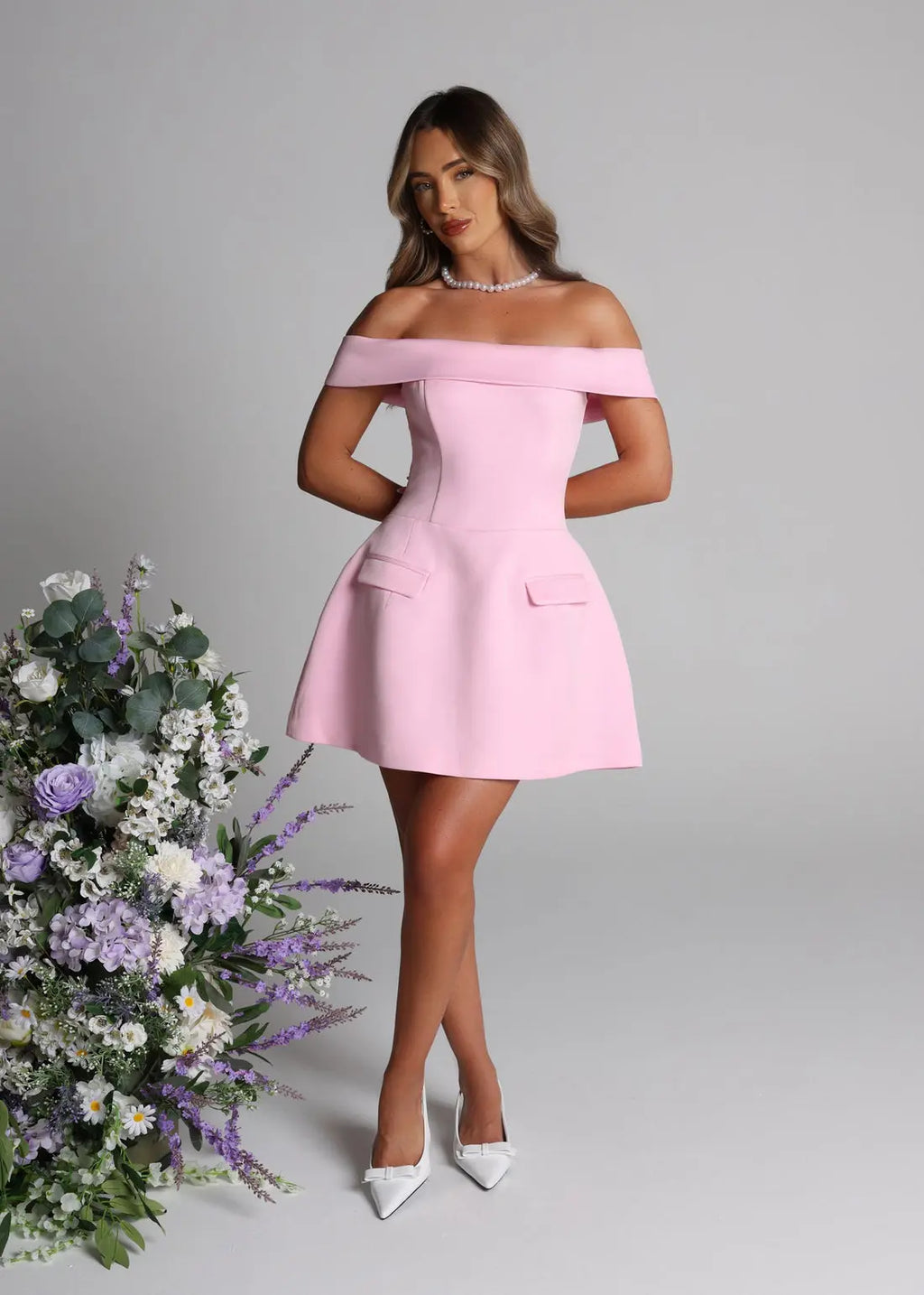 Robe trapèze rose à épaules dénudées - LA MAISON ROSE PARIS