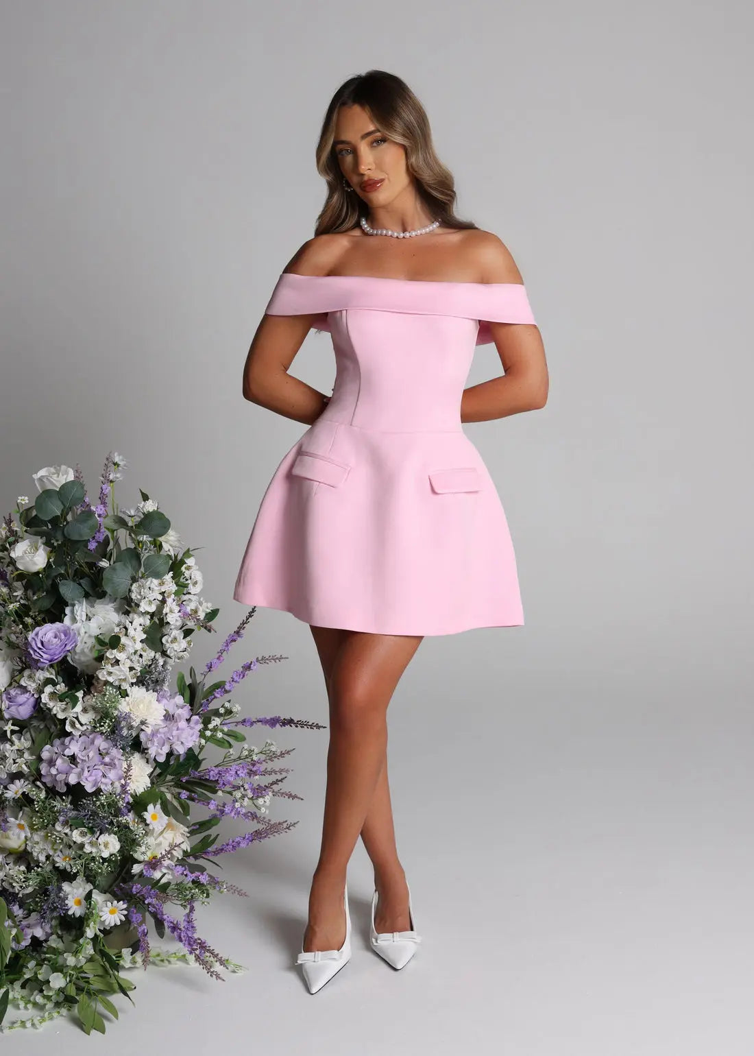 Robe trapèze rose à épaules dénudées - LA MAISON ROSE PARIS
