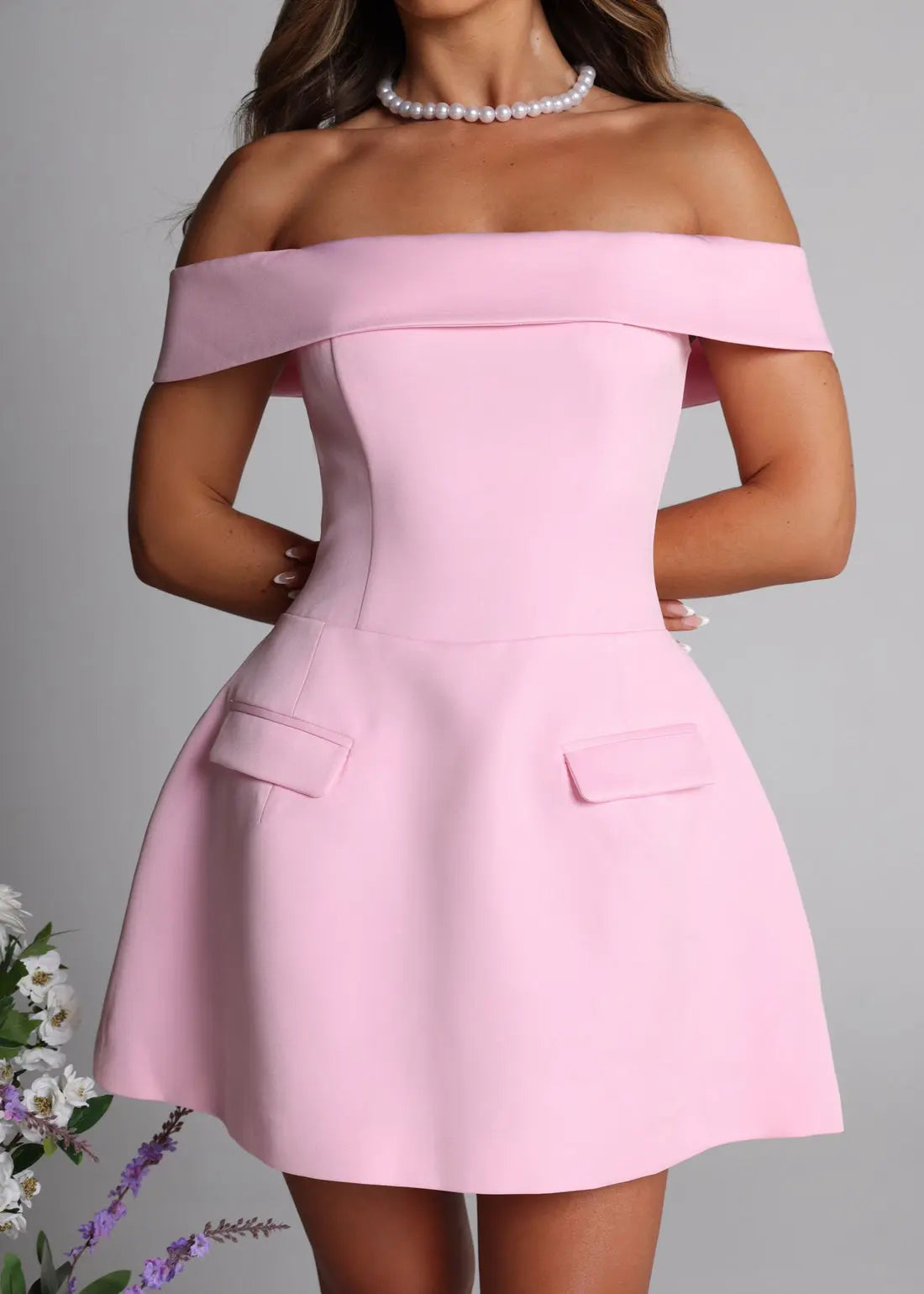 Robe trapèze rose à épaules dénudées - LA MAISON ROSE PARIS