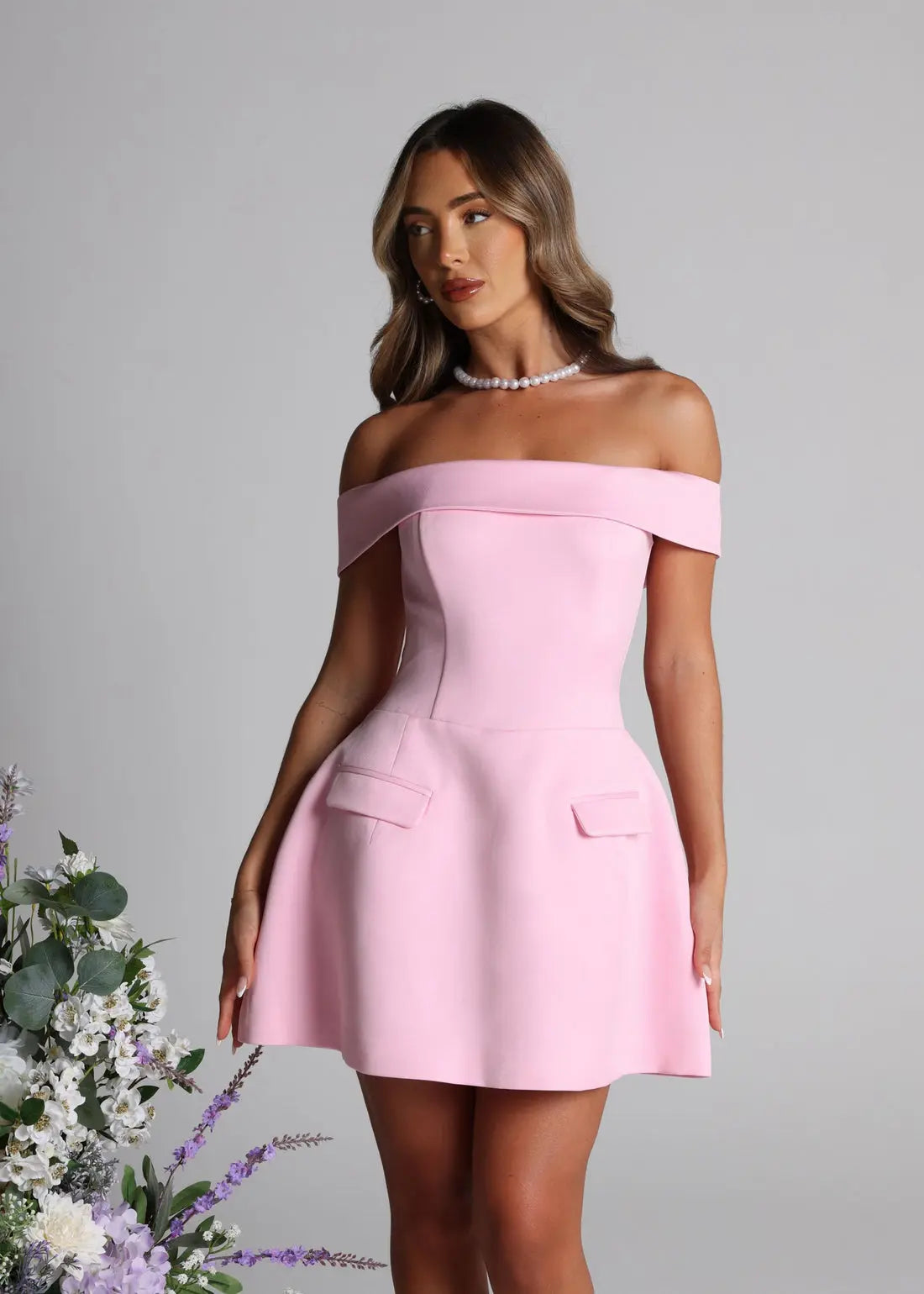 Robe trapèze rose à épaules dénudées - LA MAISON ROSE PARIS